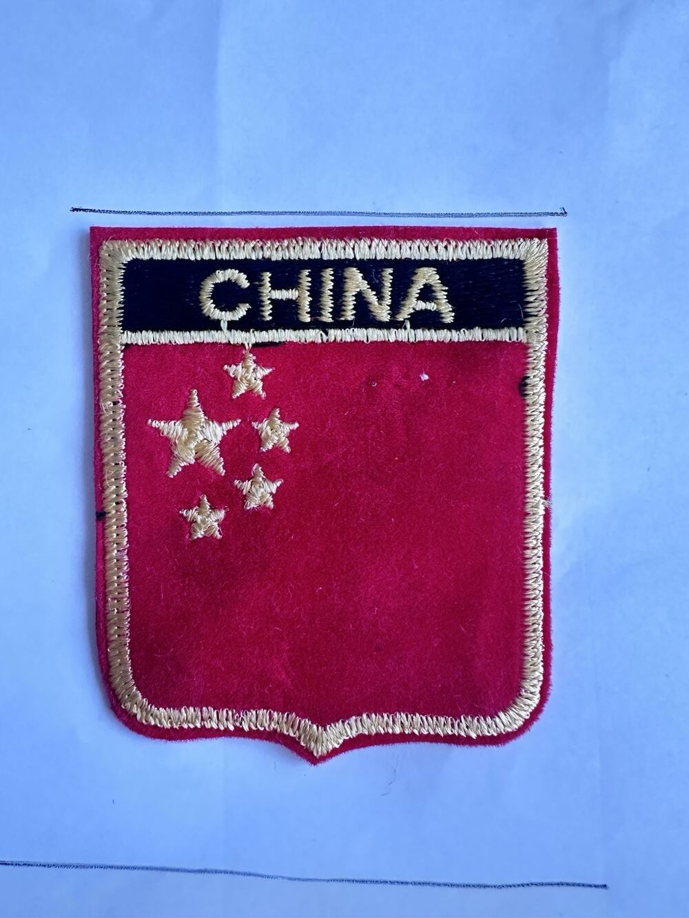 VintageChina Flag Embroidered Iron-On Patch Emblemed Golden Border New P15